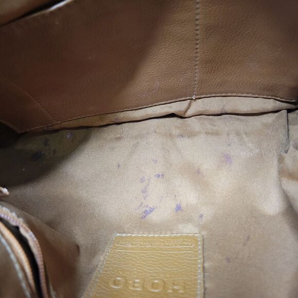 HOBO International Camel Brown Pebbled Leather Center Seam Shoulder Bag Purse - Picture 8 of 9